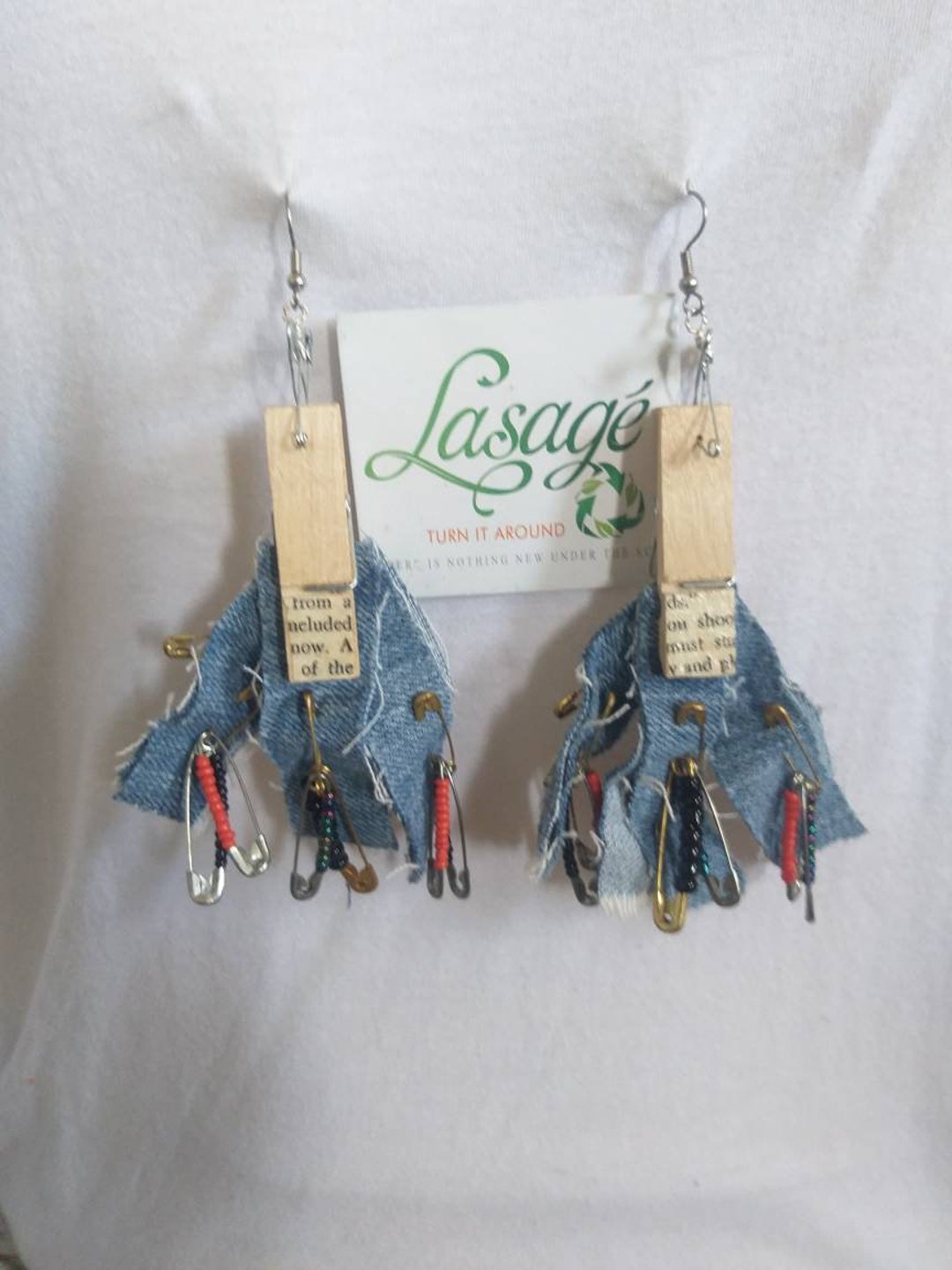 Earrings Denim Earrings Wooden Earrings Wood Jeans Cloth Denim - Etsy