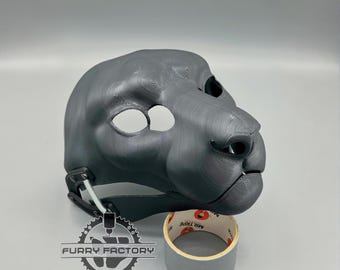 Fursuit Head Base - Snow Leopard Realistic 3D Printed Mask with Moving Jaw