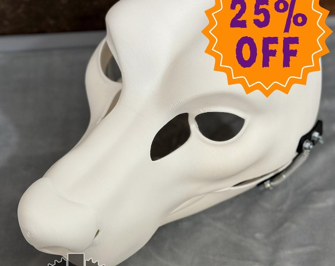3D Printed Canine Fursuit Head Base with Articulated Jaw - Pre-Cut, Hinged, Semi-Realistic