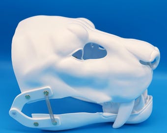 Smilodon Fursuit Head Base Sabertooth Cat Realistic 3D Printed Moving Jaw Pre-Cut Blank