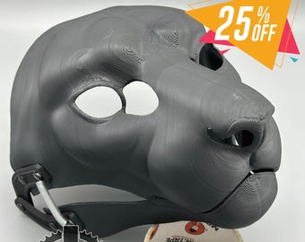 Snow leopard Fursuit Head Base with Moving Jaw, Hinges / Realistic / 3D printed