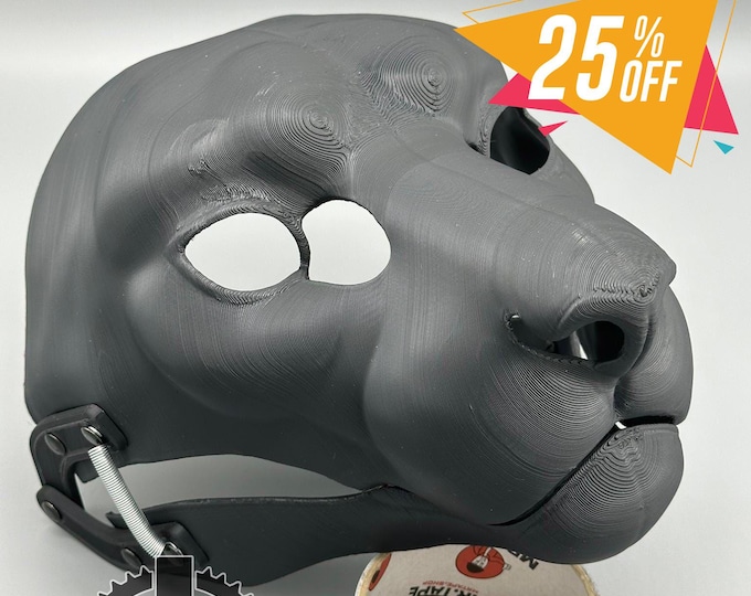 Snow leopard Fursuit Head Base with Moving Jaw, Hinges / Realistic / 3D printed