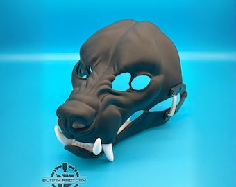 Base de cabeça fursuit hiena snarl + dentes / mandíbula móvel / 3D impressão / realista