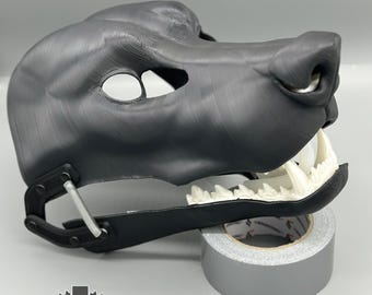 Wolf Fursuit Head Base: Moving Jaw, Hinged, Realistic Style, 3D Printed