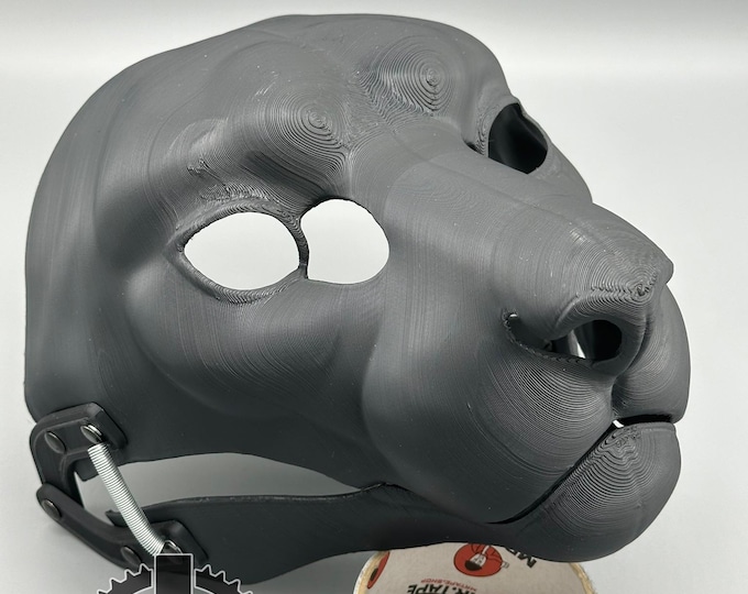 Snow leopard Fursuit Head Base with Moving Jaw, Hinges / Realistic / 3D printed