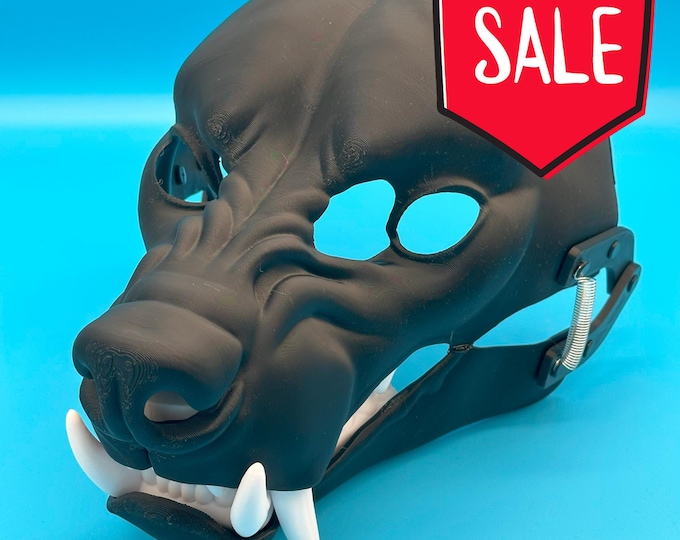 Realistic Snarling Hyena Fursuit Base Head with Moving Jaw and Teeth Set - 3D Printed