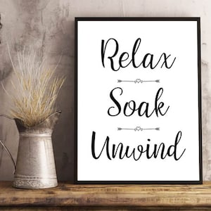 Ontspannen, weken, tot rust komen print | Digitale download | Badkamer Prints | Direct downloaden Afdrukken