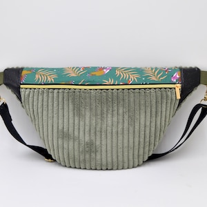 Sac banane XL, velours grosse côtes, simili cuir et toile imprimé exotique, cadeau femme