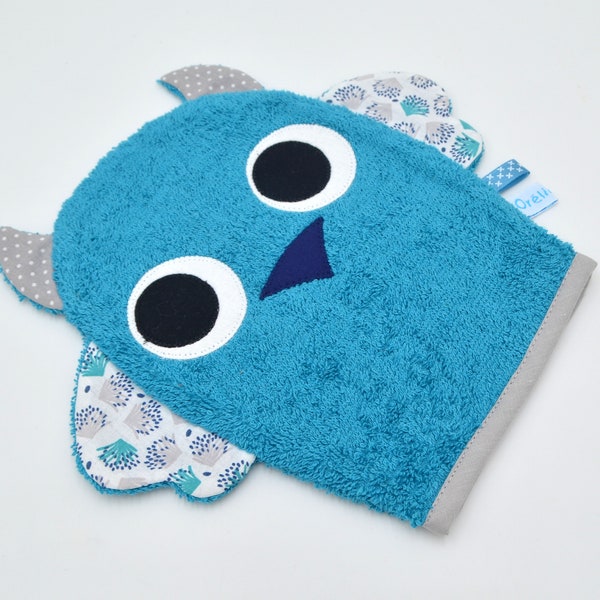 Gant de toilette en forme de hibou- idée cadeau de naissance mixte