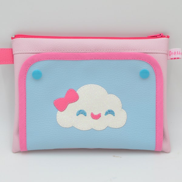 Pochette à barrettes nuage, trousse de beauté rose et bleu- cadeau fille.