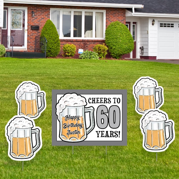 60th Birthday Yard Sign, Custom Lawn Signs, Beer Guy Theme