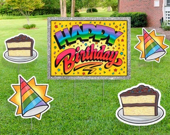 Colorful Happy Birthday Yard Sign, Lawn Signs, Outdoor Party Decorations