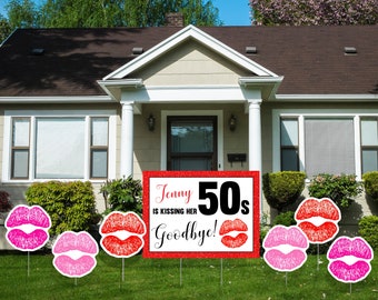 60th Birthday Yard Lawn Sign, Customize wording, red or pink glitter