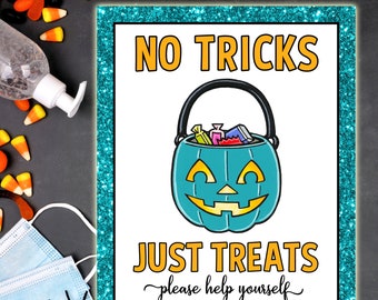 Teal Pumpkin Trick or Treat Station Sign - Instant Download -  8 x 10 inches