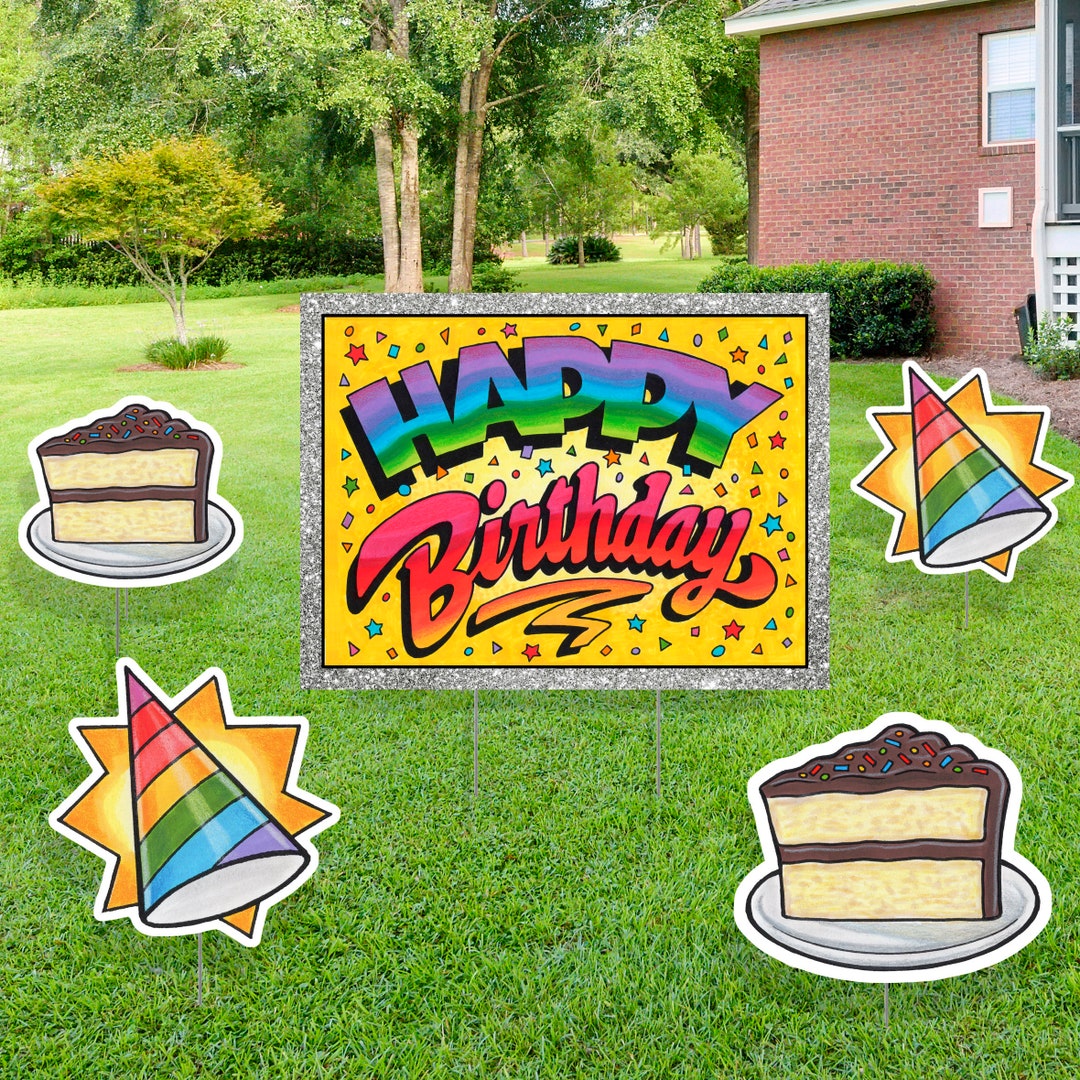 Colorful Happy Birthday Yard Sign Lawn Signs Outdoor Party Etsy