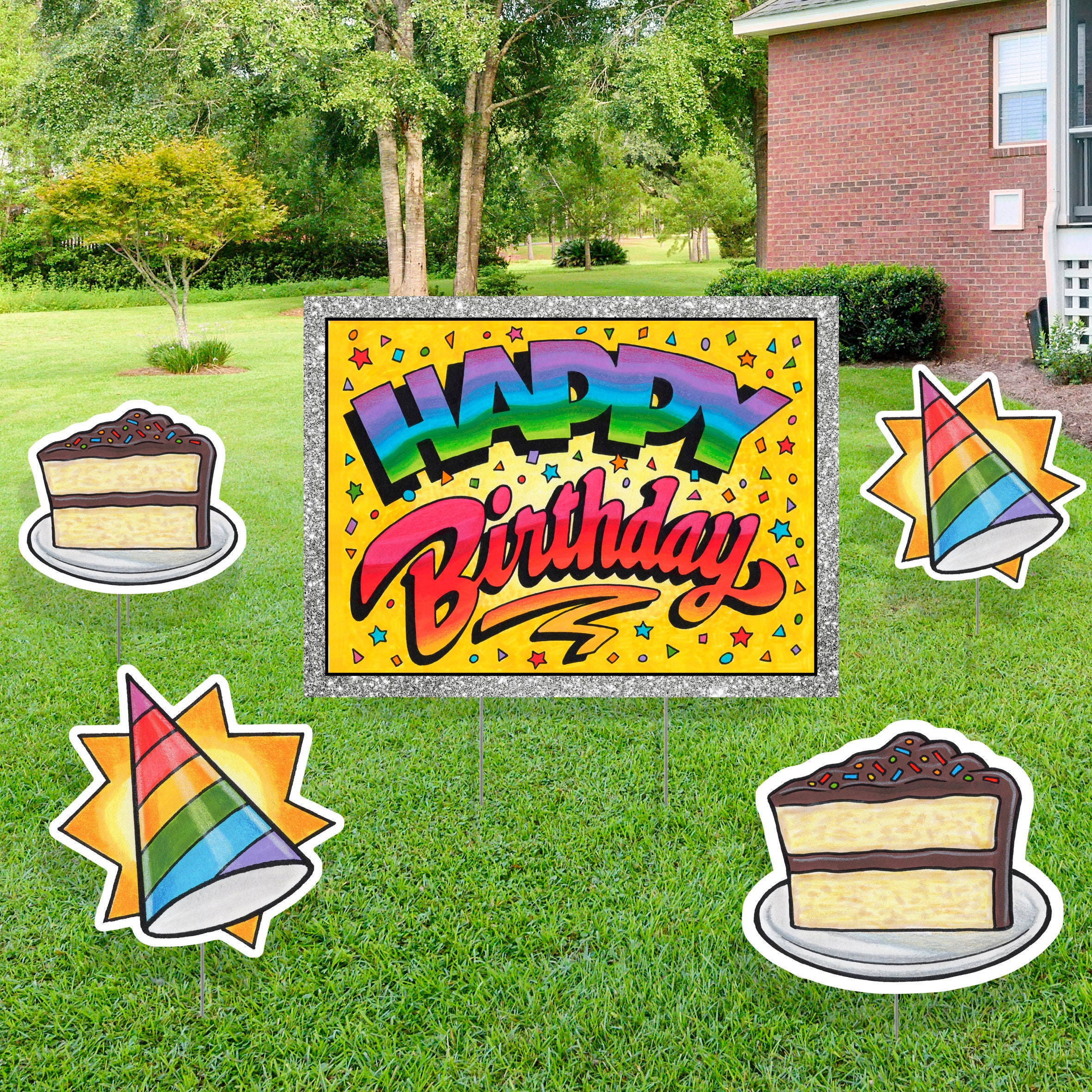 Colorful Happy Birthday Yard Sign Lawn Signs Outdoor Party Etsy