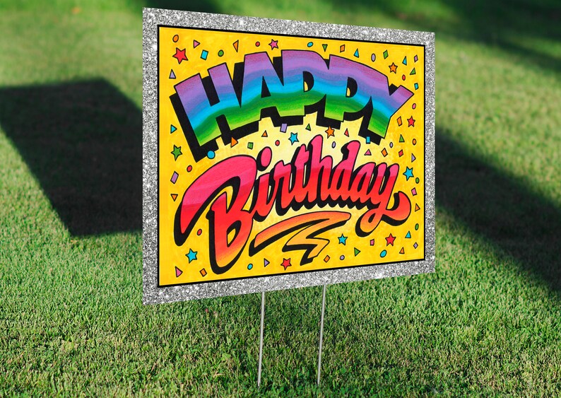 Colorful Happy Birthday Yard Sign Lawn Signs Outdoor Party Etsy
