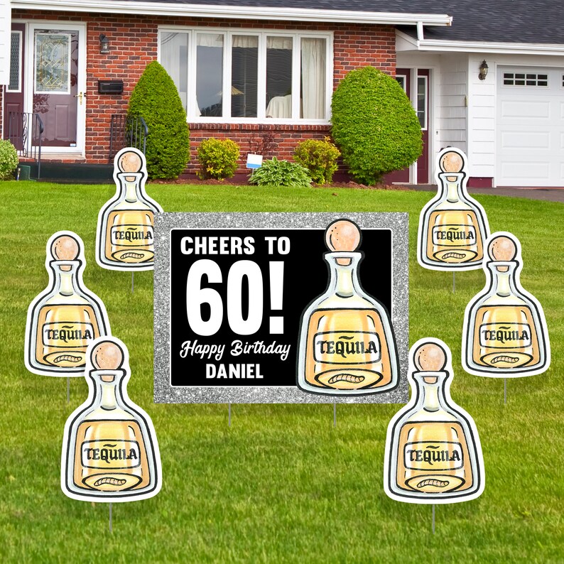 60th Birthday Yard Card Sign Tequila Custom Lawn Card Sign Etsy