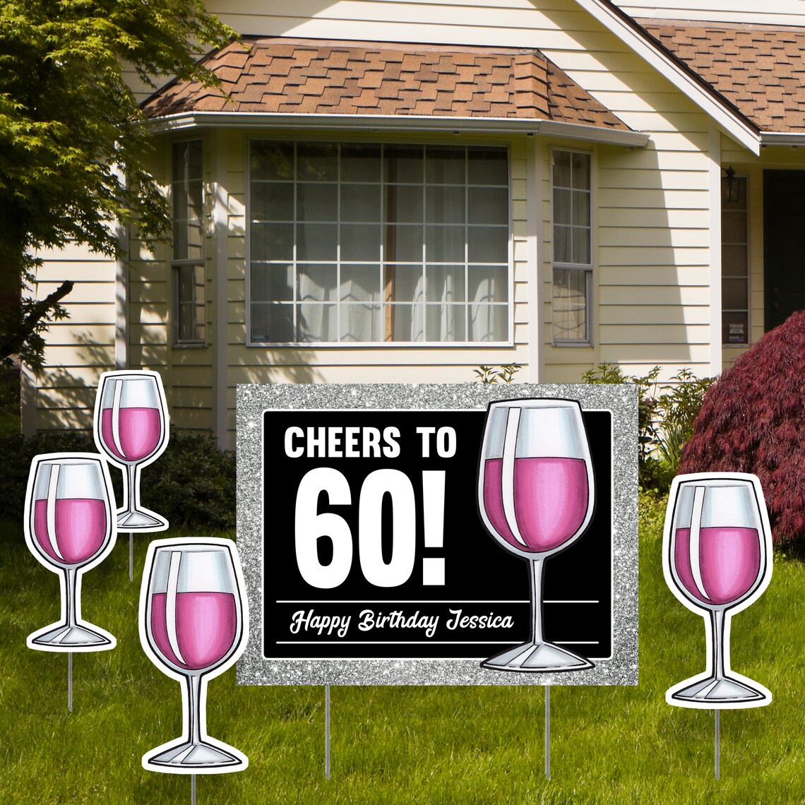 Cheers 60th Birthday Yard Card Sign, Custom Lawn Signs, Outdoor Party