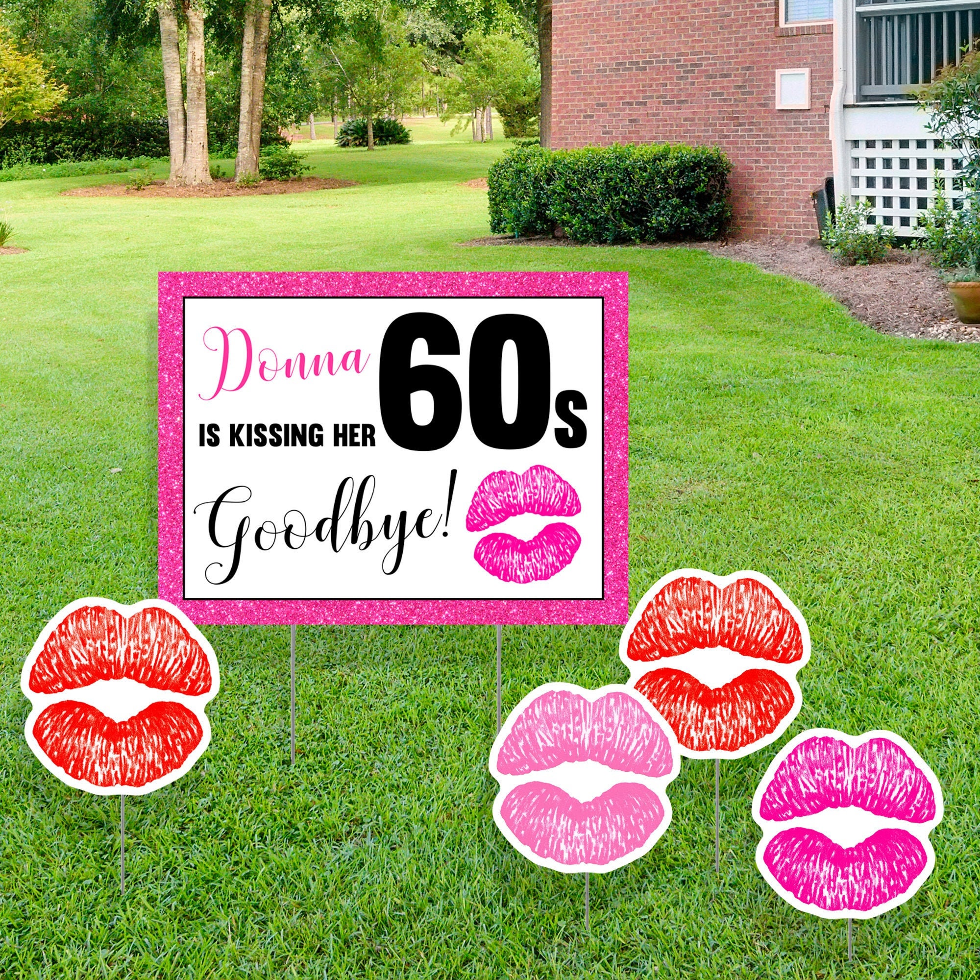 40th Birthday Yard Lawn Sign, Customize With Your Wording, Red or Pink
