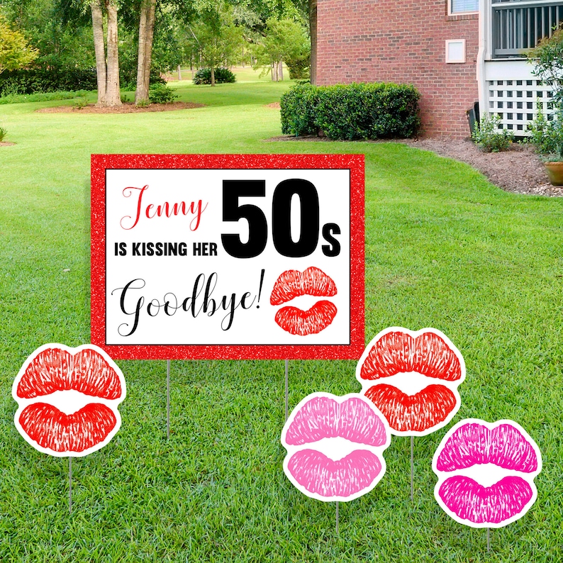 60th Birthday Yard Lawn Sign, Customize Wording, Red or Pink Glitter Etsy