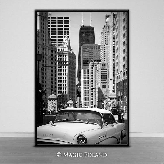 Chicago Printable Wall Art Black and White Buick Photography Etsy