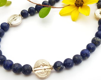 Lapis-Lazuli, matt, necklace, necklace, silver