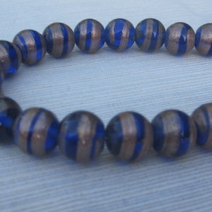 Gold leaf decorated glass bead BLUE Venice