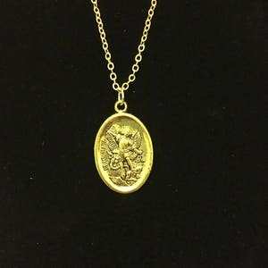 16K Gold Saint Michael Pendent Necklace (Double Sided)
