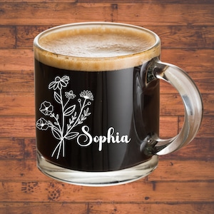 12oz clear coffee mug with flower bouquet personalized for you