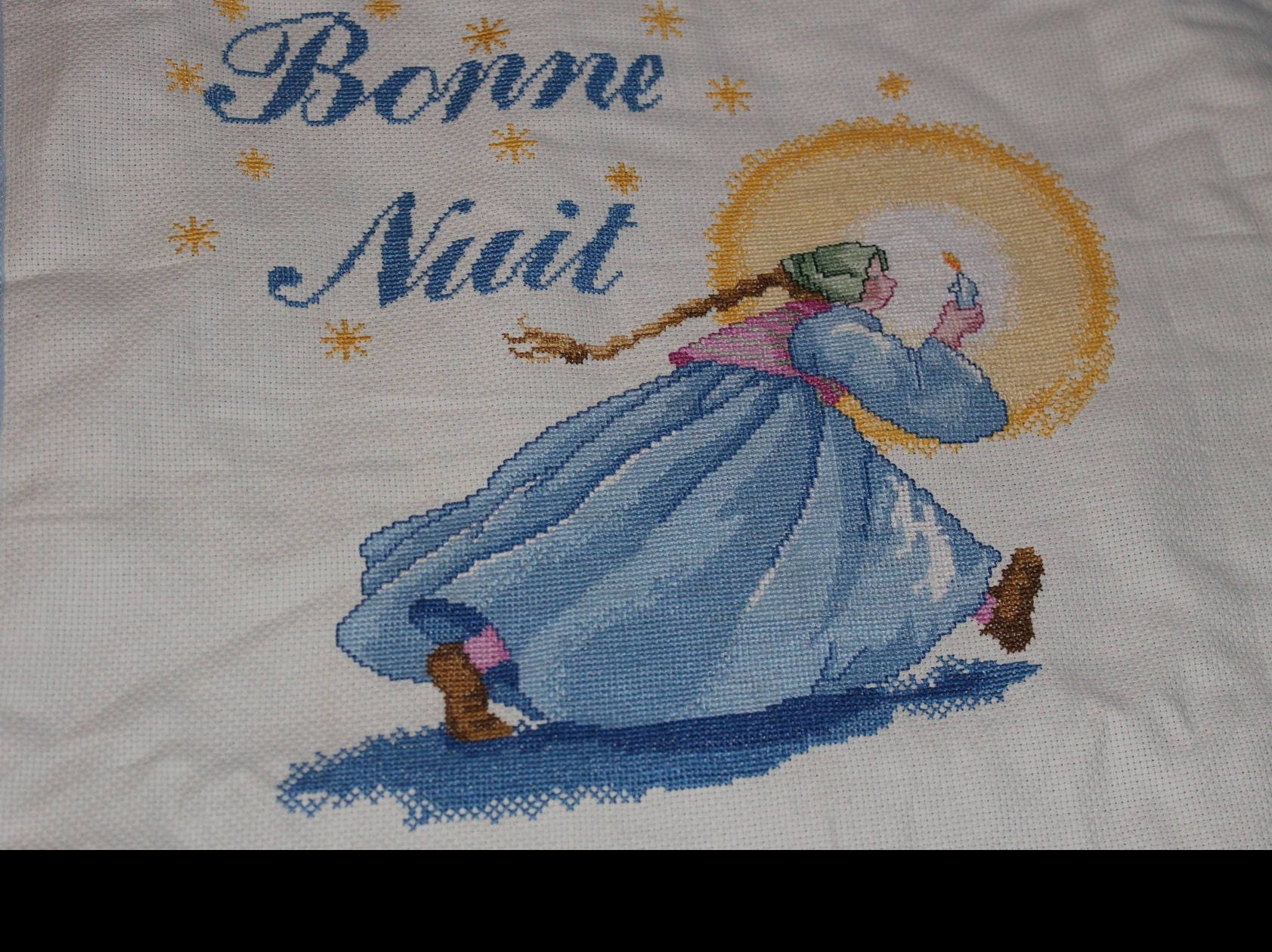 Couverture en Polaire Bleu Broderie Bonne Nuit