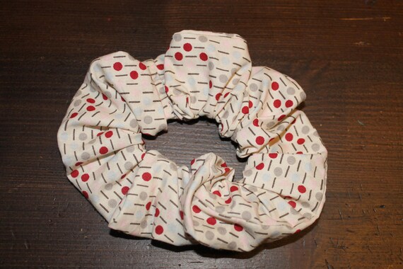 White Snap Dots Red And Gray Fabric Hair Scrunchie Etsy