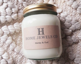 Honey & Oud Scented Soy Candle | Natural Candle | Handmade Vegan Candle