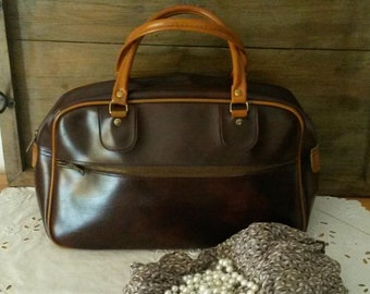 Sac de voyage simili cuir vintage / couleur marron et caramel