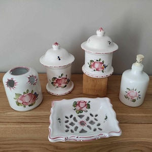 Set of earthenware for bathroom / vintage earthenware pots / vintage Provence earthenware / vintage tableware / vintage France