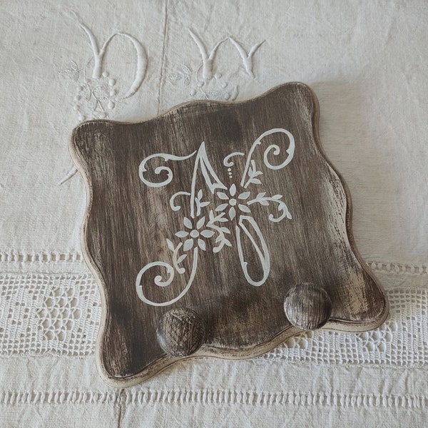 Accroche torchons / accroche clés / monogramme ancien / patère shabby chic / monogramme N