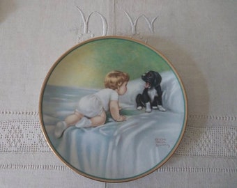 Assiette vintage en porcelaine / assiette ancienne numérotée / assiette décor Bessie Pease Gutmann / assiette vintage année 1985