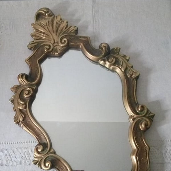 Grand miroir vintage style rocaille / miroir ancien en bois doré / miroir ovale années 1940/1950 / miroir ovale style rocaille