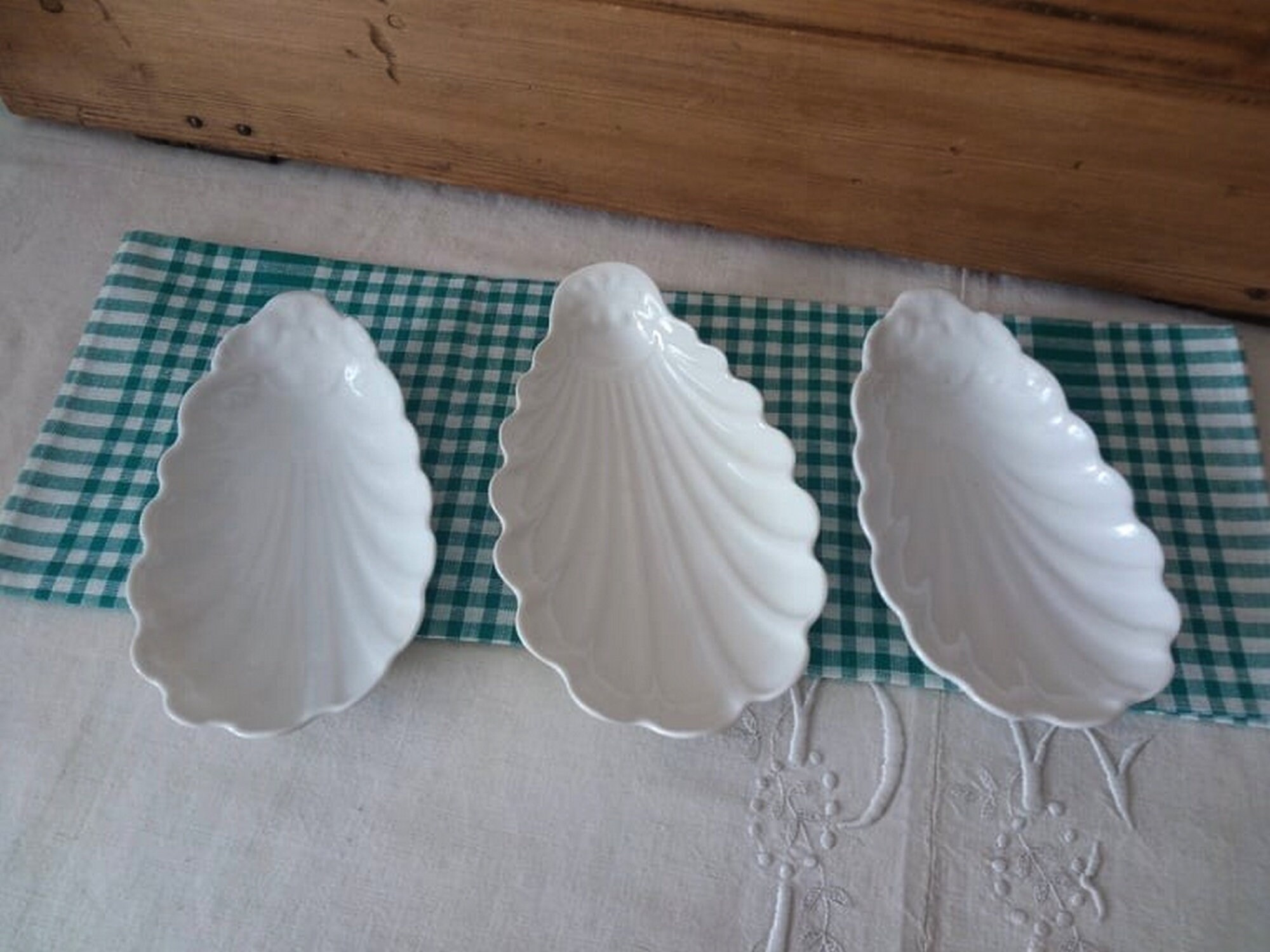 Lot de 3 Raviers Vintage en Faïence/Lot Anciens Blanche Vaisselle Française Cuisine Campagne Chic