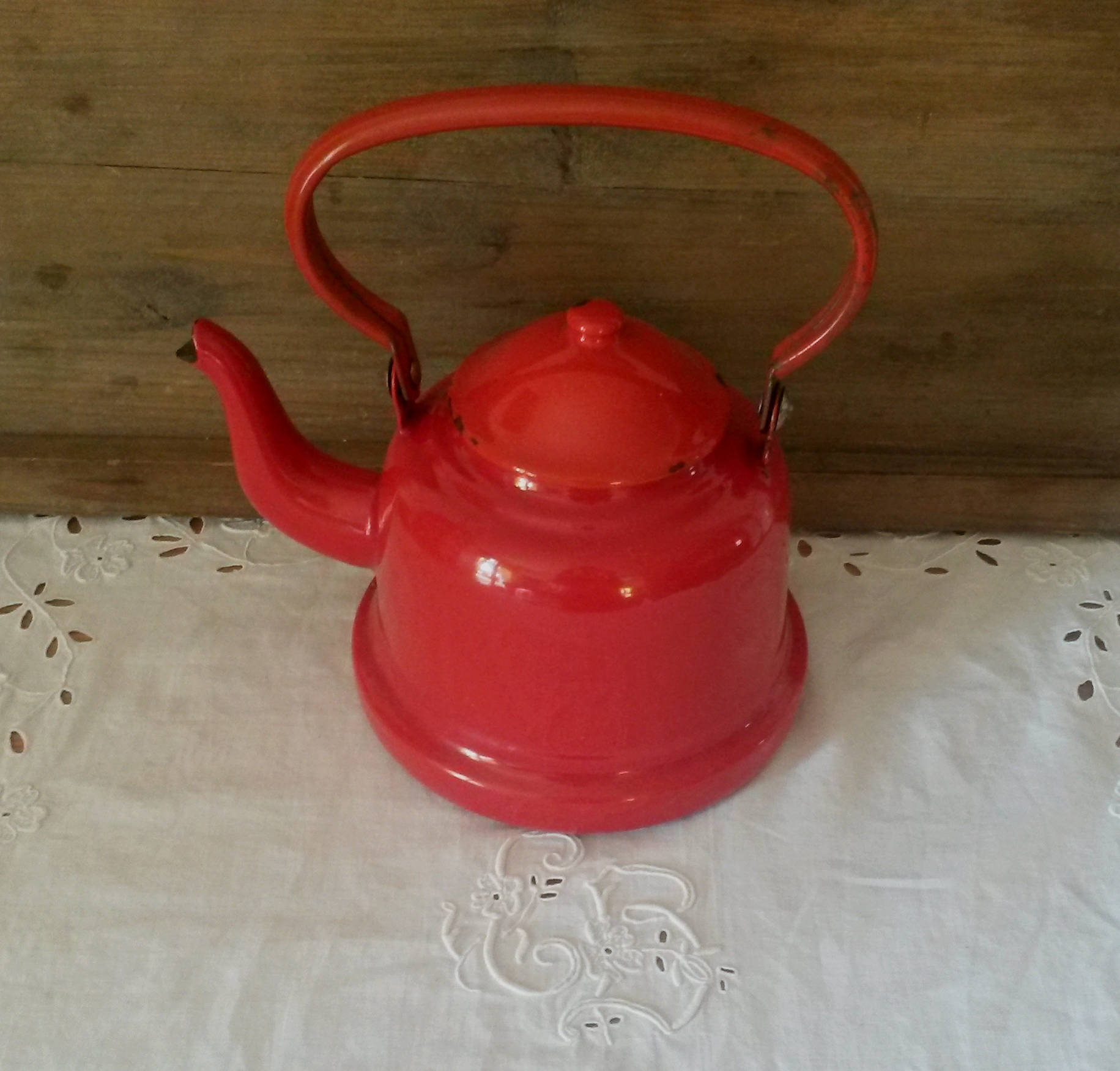 Bouilloire Vintage Rouge/Bouilloire Ancienne en Métal Émaillé French Retro Vintage