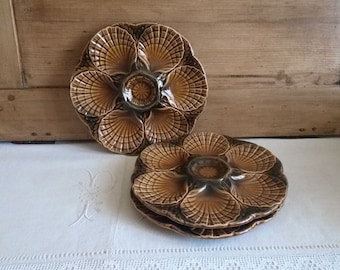 Lot of 3 old shell plates / plates Sarreguemines France / plates in 1970s dabbling / vintage crockery