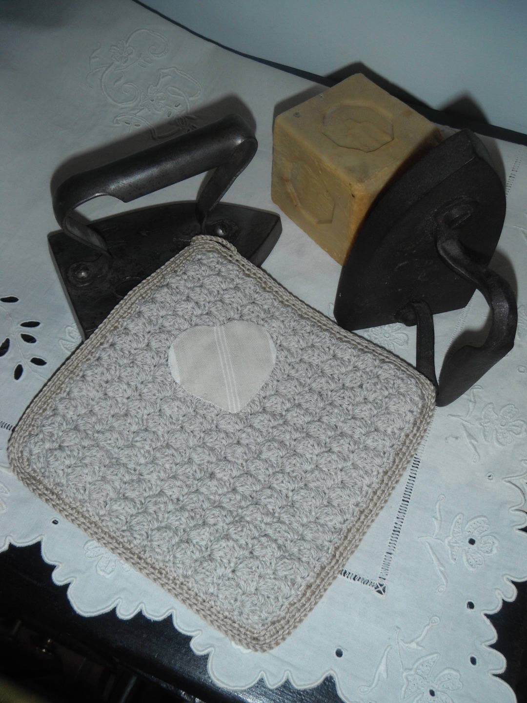 Manique Coton Crochetée Main/Couleur Ficelle