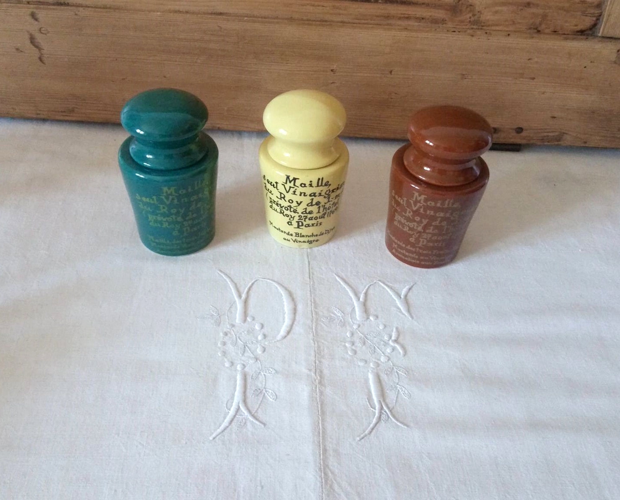 Lot de Trois Pots à Moutarde Vintage/Anciens en Céramique Cuisine French Country Living