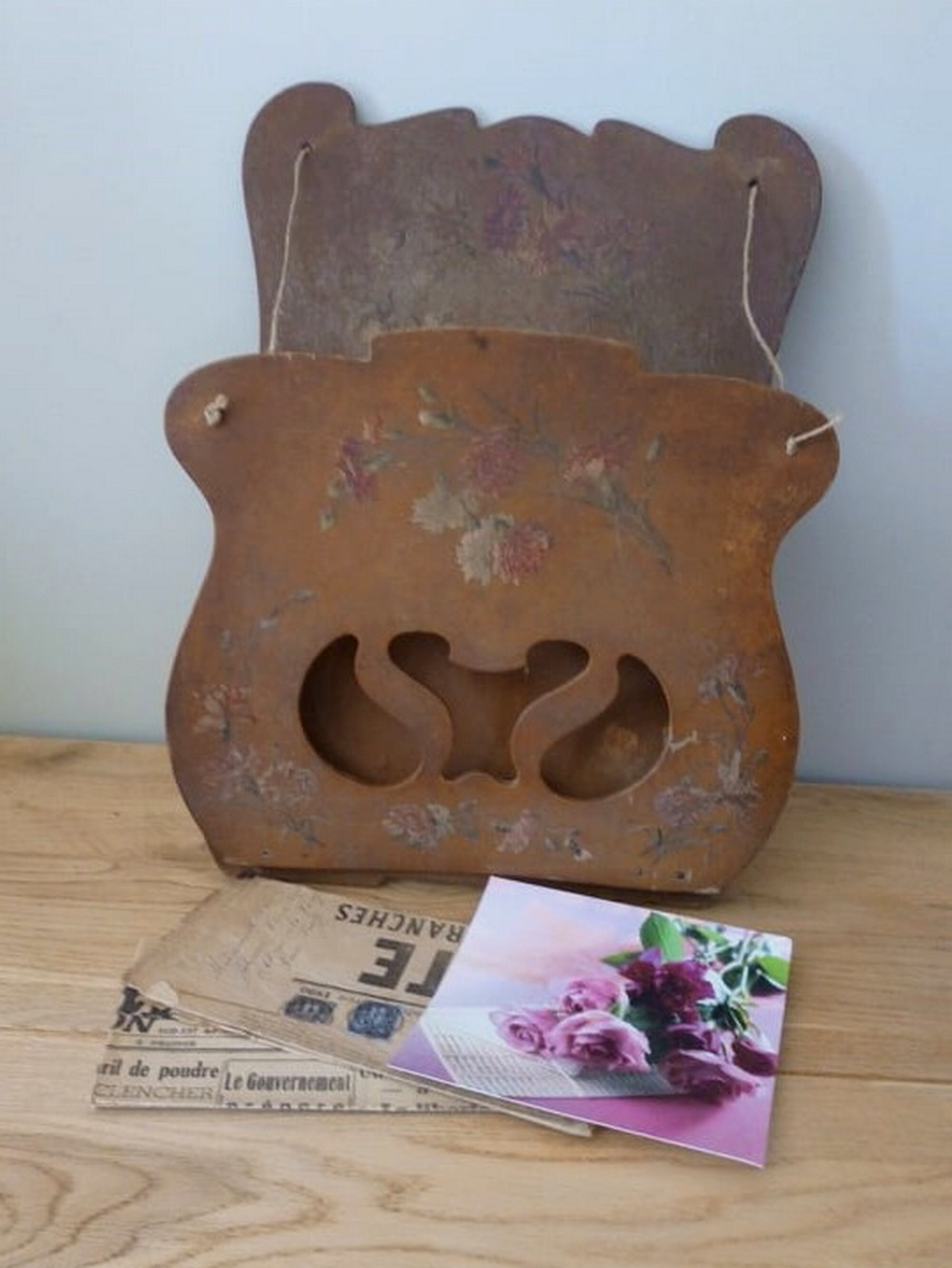 Porte Courrier 1900/Ancien Porte en Bois Support Mural Vintage Des Années Range Rétro