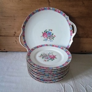 Servicio de pasteles vintage / Servicio de pasteles de porcelana de Limoges / vajilla vintage / platos y platos de porcelana vintage
