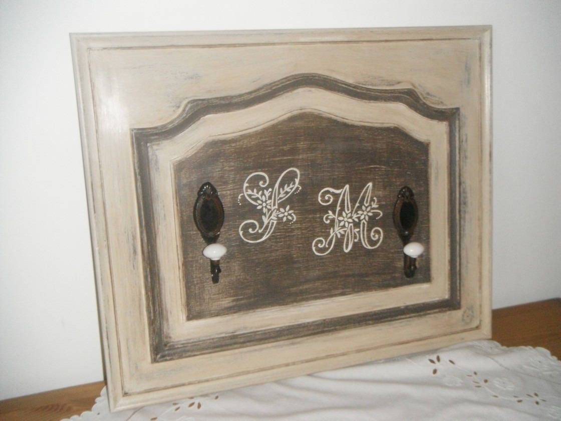 Porte Manteau Patiné et Ciré Décor Lettres Anciennes/Patère Shabby Chic Romantique