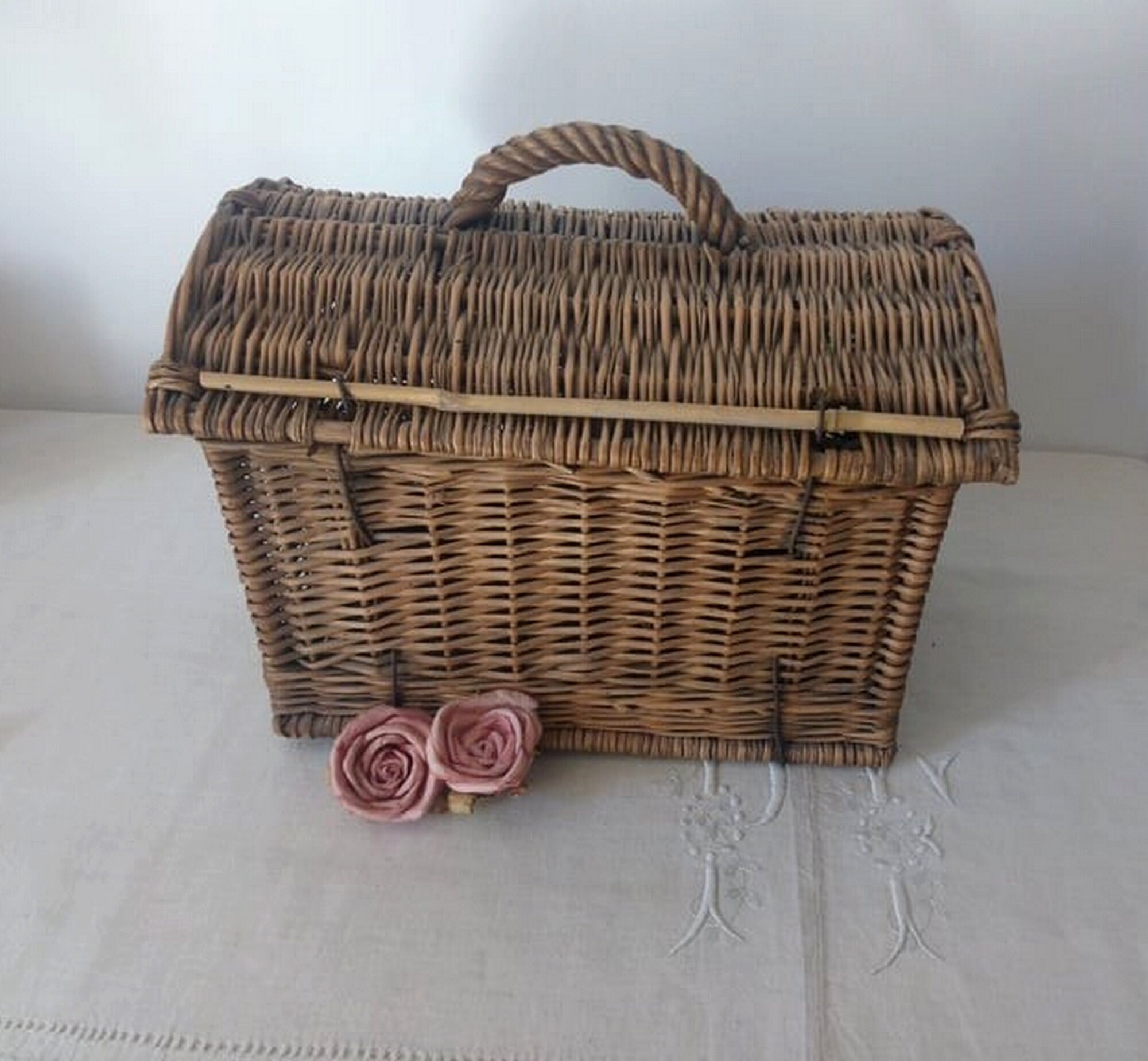 Panier Vintage/Panier à Chat en Osier Vannerie Cuisine Campagne Chic French Vintage