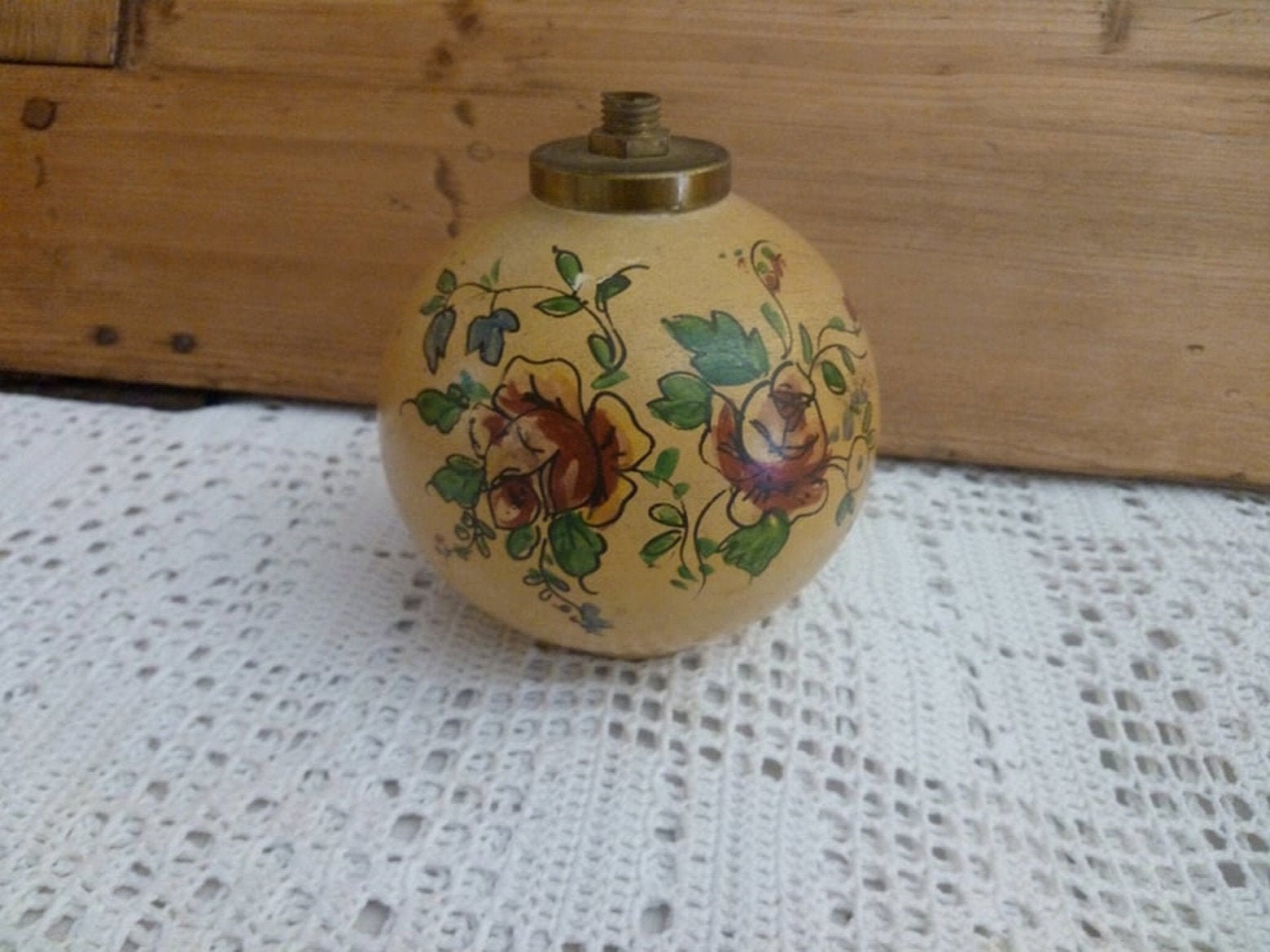 Pied de Lampe Vintage/Pied Boule en Terre Cuite Des Années 1980