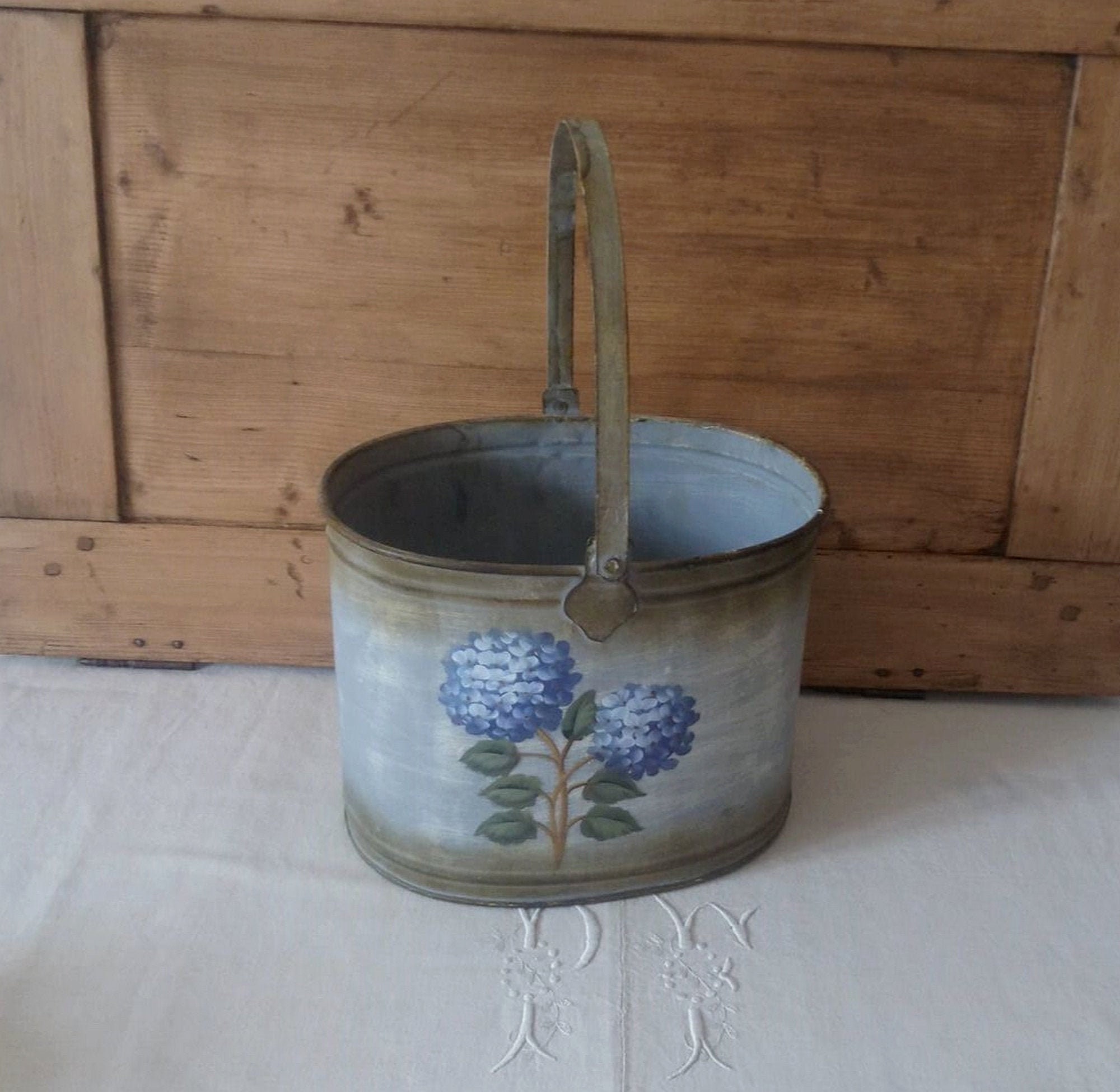 Cache Pot Vintage/Seau en Métal Décoration Français