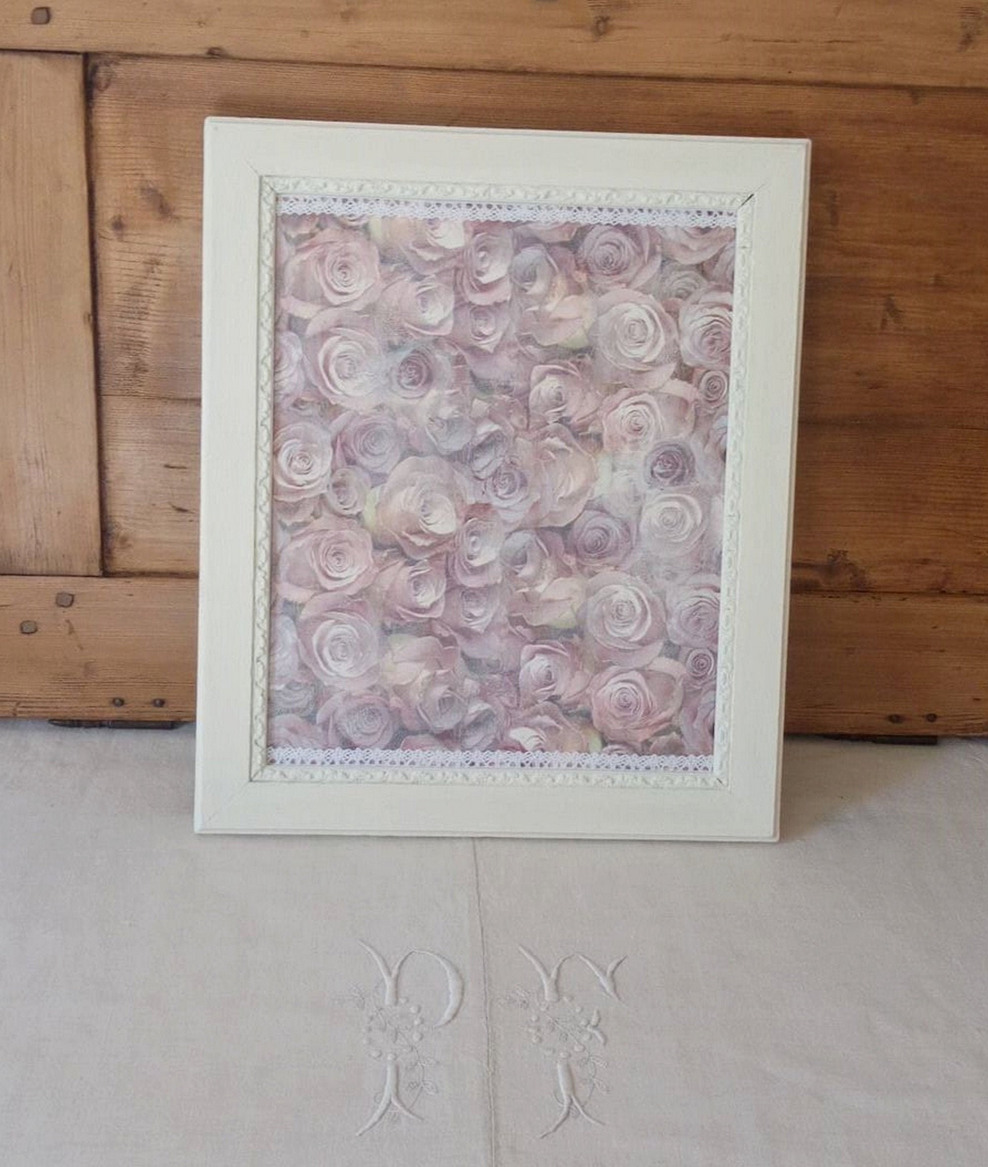 Grand Cadre Shabby Chic Vintage/Décor Roses Anciennes Patiné et Romantique